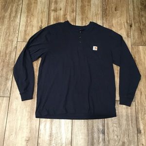 Mens Carhartt Loose Fit Long Sleeve Shirt Pocket Logo Dark Blue Size Large.